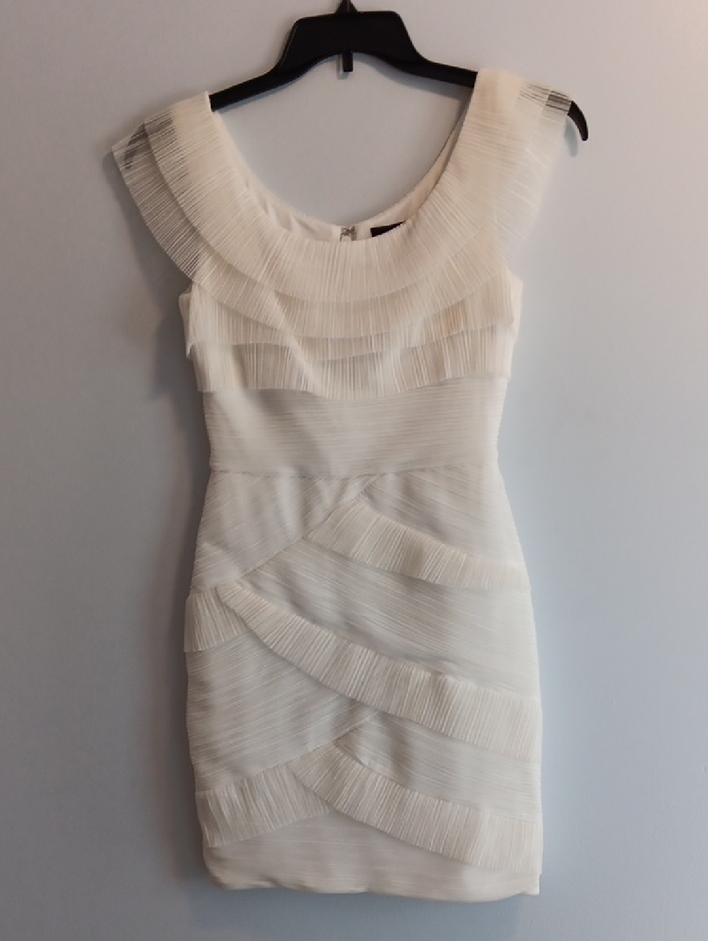 BCBGMaxAzaria White Pleated Ruffle Mini Dress "Briana"